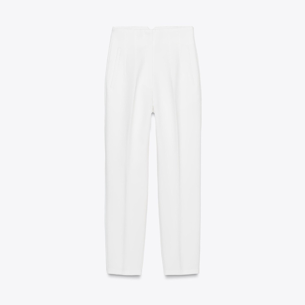 zara high waist ankle cropped off white work suit pants